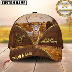 Maxcorners Hunting Brown Leather Style Multicolor Options Personalized Name 3D Cap