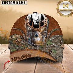 Maxcorners Buck Deer Antler Woodland Camo Multicolor Options Personalized Name 3D Cap
