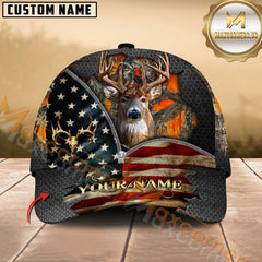 Maxcorners Buck Deer Antler American Flag Zipper Multicolor Options Personalized Name 3D Cap