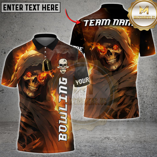 Maxcorners Bowling Shirt Flaming Skull Fire Reaper Multicolor Options Personalized Name, Team Name 3D Shirt (4 Colors)