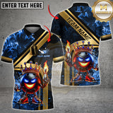 Maxcorners Bowling Shirt Royal Fireball Gold Stripe Design Multicolor Options Personalized Name, Team Name 3D Shirt (4 Colors)