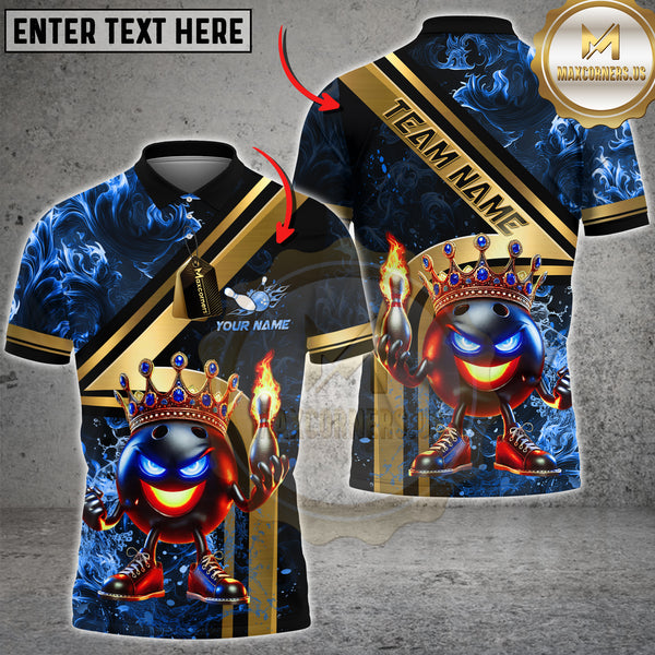 Maxcorners Bowling Shirt Royal Fireball Gold Stripe Design Multicolor Options Personalized Name, Team Name 3D Shirt (4 Colors)