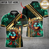 Maxcorners Bowling Shirt Royal Fireball Gold Stripe Design Multicolor Options Personalized Name, Team Name 3D Shirt (4 Colors)