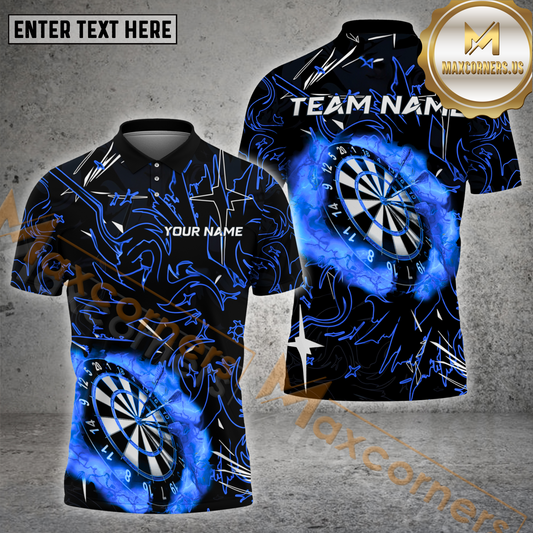 Star lightning dartboard shirt with electric storm design – personalized name and team 3D dart shirt with color variations