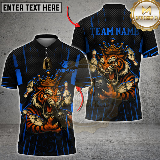 Maxcorners Bowling Shirt Crowned Tiger Bowling Strike Gold Black Multicolor Options Personalized Name, Team Name 3D Shirt (5 Colors)