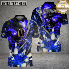 Maxcorners Flame Skull Bowling Shirt Electric Skull With Bowling Ball Multicolor Options Personalized Name Team Name 3D Shirt (4 Colors)