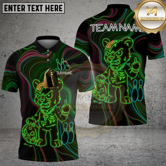 Maxcorners Bowling Neon Angry Bear Multicolor Options Personalized Name, Team Name 3D Shirt (4 Colors)