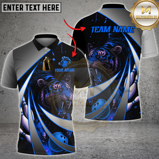 Maxcorners Bowling Shirt Angry Tiger Design Multicolor Options Personalized Name, Team Name 3D Shirt (4 Colors)
