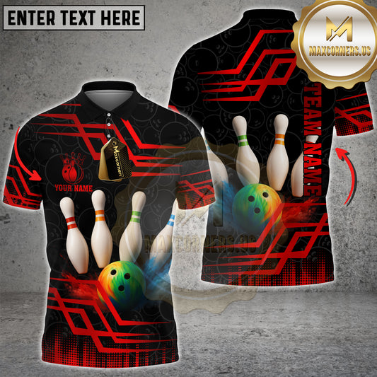 Maxcorners Rainbow Bowling Strike Motion Multicolor Options Personalized Name, Team Name 3D Shirt (4 Colors)