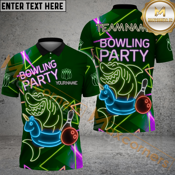 Maxcorners Bowling Jersey Funny Shark Unicorn Float Bowling Party Neon Style Multicolor Options Personalized Name, Team Name 3D Shirt (4 Colors)