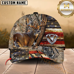 Maxcorners Deer Hunting American Flag Rustic Camo Multicolor Options Personalized Name 3D Cap