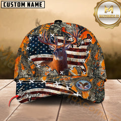 Maxcorners Hunting Deer Cap American Flag Camo Multicolor Options Personalized Name 3D Cap
