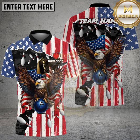 Maxcorners Eagle Bowling Shirt American Flag Strike Multicolor Options Personalized Name, Team Name 3D Shirt
