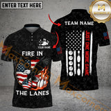 Maxcorners Bowling Shirt Fire in the Lanes American Flag Style Personalized Name, Team Name 3D Shirt