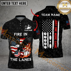 Maxcorners Bowling Shirt Fire in the Lanes American Flag Style Personalized Name, Team Name 3D Shirt