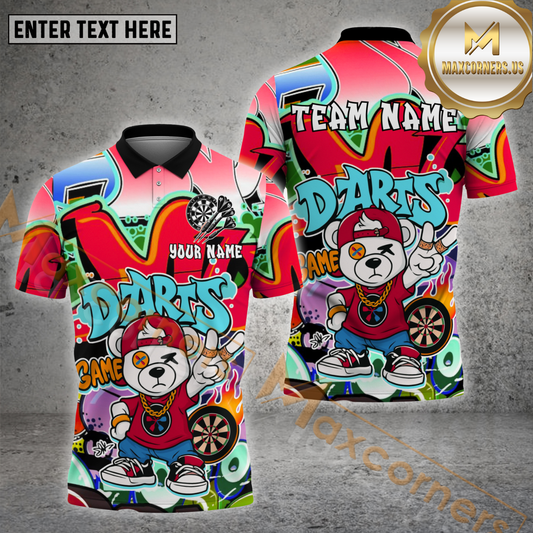 Maxcorners Darts Shirt – Urban Graffiti Cool Bear Style, Multicolor Options Personalized Name, Team Name 3D Shirt (4 Colors)