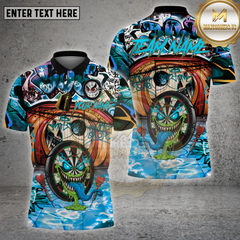 Wild graffiti-style darts shirt featuring a manic dartboard face with a long green tongue and angry dart characters.