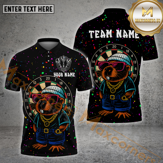 Maxcorners Darts Shirt – Streetwear Capybara with Shades Style, Multicolor Options Personalized Name, Team Name 3D Shirt (4 Colors)