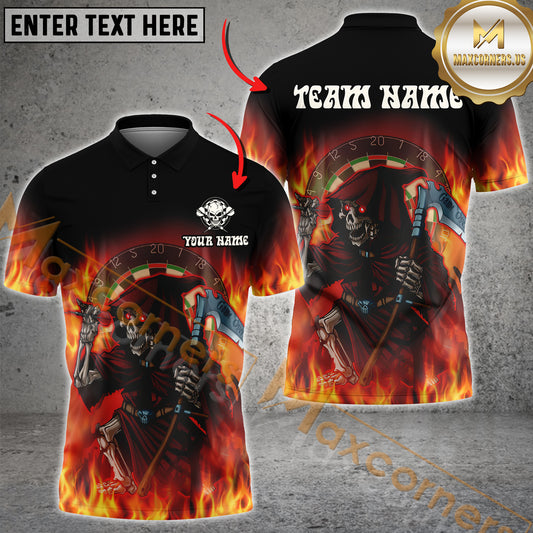 Maxcorners Darts Shirt Grim Reaper in Flames Multicolor Options Personalized Name, Team Name 3D Shirt (4 Colors)