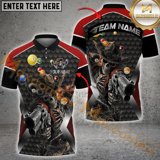 Maxcorners Billiards Skull Gunslinger Multicolor Options Personalized Name, Team Name 3D Shirt (4 Colors)