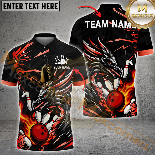 Maxcorners Dragon Bowling Fire Strike Multicolor Options Personalized Name, Team Name 3D Shirt (4 Colors)