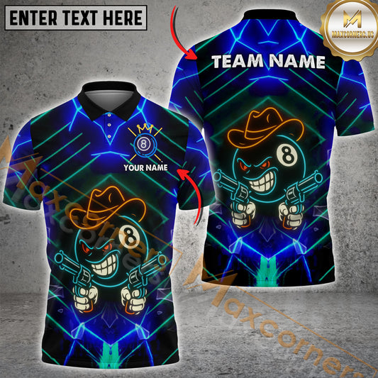 Maxcorners Neon Cowboy 8-Ball Gunslinger Multicolor Options Personalized Name, Team Name 3D Shirt (4 Colors)