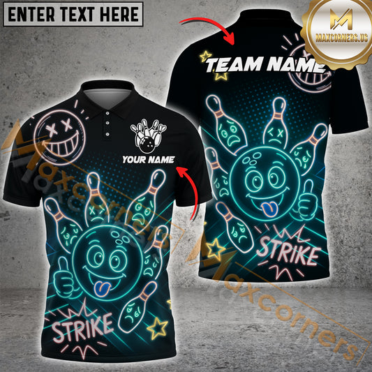 Maxcorners Neon Bowling Ball Strike Funny Multicolor Options Personalized Name, Team Name 3D Shirt (4 Colors)