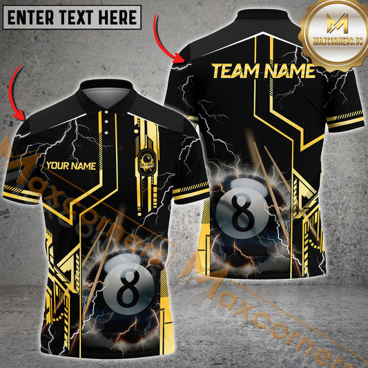 Maxcorners Billiard Shirt Thunderstorm 8 Ball Design Multicolor Options Personalized Name, Team Name 3D Shirt (4 Colors)