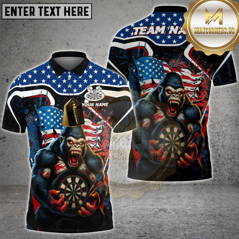Maxcorners Gorilla Dartboard American Flag Multicolor Options Personalized Name, Team Name 3D Shirt