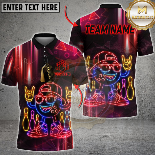 Maxcorners Bowling Shirt Neon Cartoon Ball Cyber Glow Multicolor Options Personalized Name, Team Name 3D Shirt (4 Colors)
