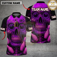 Maxcorners Bowling Shirt Cyber Skull Tech Style Multioptions Personalized Name, Team Name Unisex 3D Shirt (4 Colors)