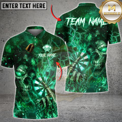 Maxcorners darts shirt with dark skeleton and dartboard lightning design, custom unisex 3D polo for teams