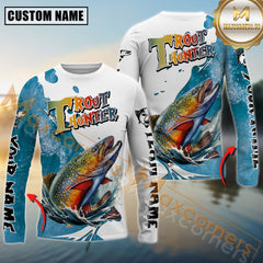 Maxcorners Trout Hunter Fishing Graphic Splash Effect Personalized Name, Team Name Long Sleeve Shirt