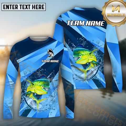 Maxcorners Mahi-Mahi Fishing Blue Ocean Basic Pattern Pattern Sport Jersey Personalized Name, Team Name Long Sleeve Shirt