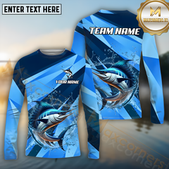 Maxcorners Marlin Fishing Blue Ocean Basic Pattern Pattern Sport Jersey Personalized Name, Team Name Long Sleeve Shirt
