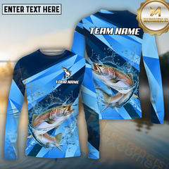 Maxcorners Trout Fishing Blue Ocean Basic Pattern Pattern Sport Jersey Personalized Name, Team Name Long Sleeve Shirt