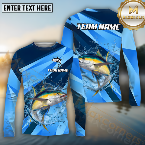 Maxcorners Tuna Fishing Blue Ocean Basic Pattern Pattern Sport Jersey Personalized Name, Team Name Long Sleeve Shirt