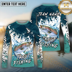 Maxcorners Trout Fishing Wild Water Splash Pattern Pattern Sport Jersey Personalized Name, Team Name Long Sleeve Shirt