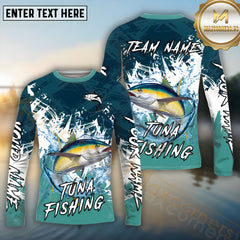 Maxcorners Tuna Fishing Wild Water Splash Pattern Pattern Sport Jersey Personalized Name, Team Name Long Sleeve Shirt