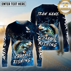 Maxcorners Crappie Fishing Blue Splash Water Effect Pattern Sport Jersey Personalized Name, Team Name Long Sleeve Shirt