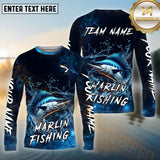 Maxcorners Marlin Fishing Blue Splash Water Effect Pattern Sport Jersey Personalized Name, Team Name Long Sleeve Shirt