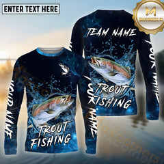 Maxcorners Trout Fishing Blue Splash Water Effect Pattern Sport Jersey Personalized Name, Team Name Long Sleeve Shirt