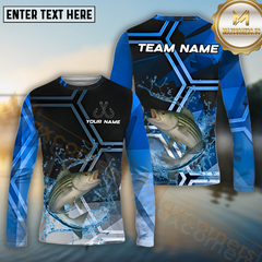Maxcorners Striped Bass Fishing Blue Ocean Pattern Pattern Sport Jersey Personalized Name, Team Name Long Sleeve Shirt