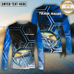 Maxcorners Tuna Fishing Blue Ocean Pattern Pattern Sport Jersey Personalized Name, Team Name Long Sleeve Shirt