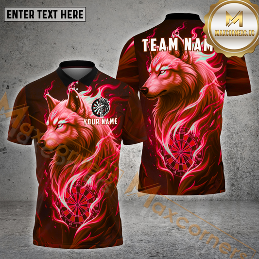 Maxcorners Darts Shirt Flame Arctic Wolf Graphic Multicolor Options Personalized Name, Team Name 3D Shirt (4 Colors)