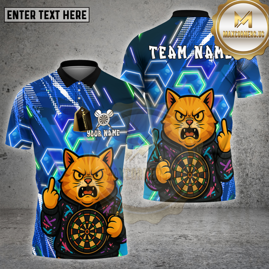 Maxcorners Darts Cat Neon Angry Cat Multicolor Options Personalized Name, Team Name 3D Shirt (4 Colors)