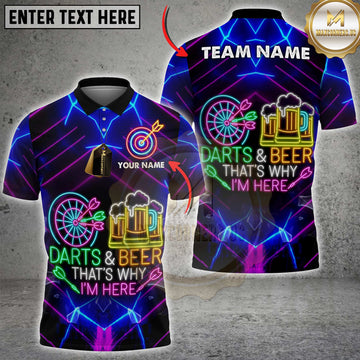 Maxcorners Darts & Beer Neon Mugs Quote Shirt Personalized Name, Team Name 3D Shirt