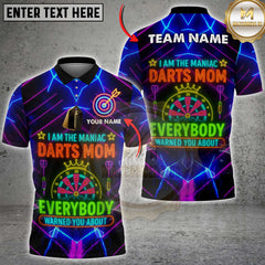 Maxcorners Darts Mom Neon Crown Quote Shirt Personalized Name, Team Name 3D Shirt