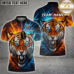 Maxcorners Billiards 8 Ball Tiger Fire Red & Blue Shirt Personalized Name, Team Name 3D Shirt