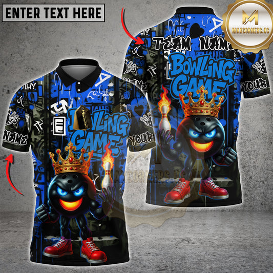 Maxcorners Bowling Shirt King Flame Ball Graffiti Style Multicolor Options Personalized Name, Team Name 3D Shirt (4 Colors)